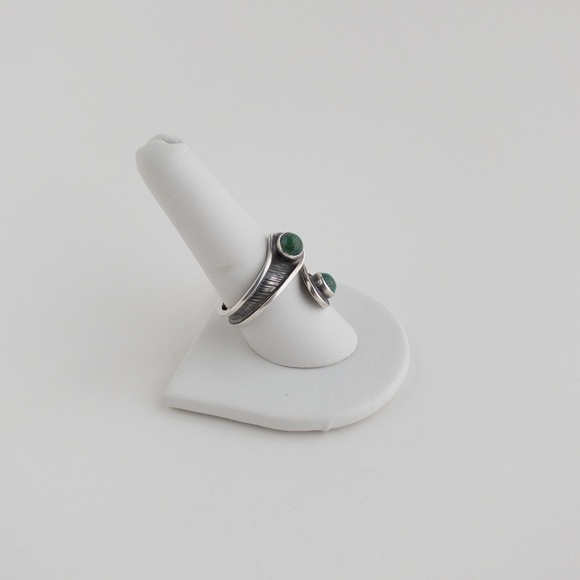 Sterling Silver Green Eilat Two Stone Spiral Wrap Ring Band Vintage 925 Size 10 - Picture 2 of 13